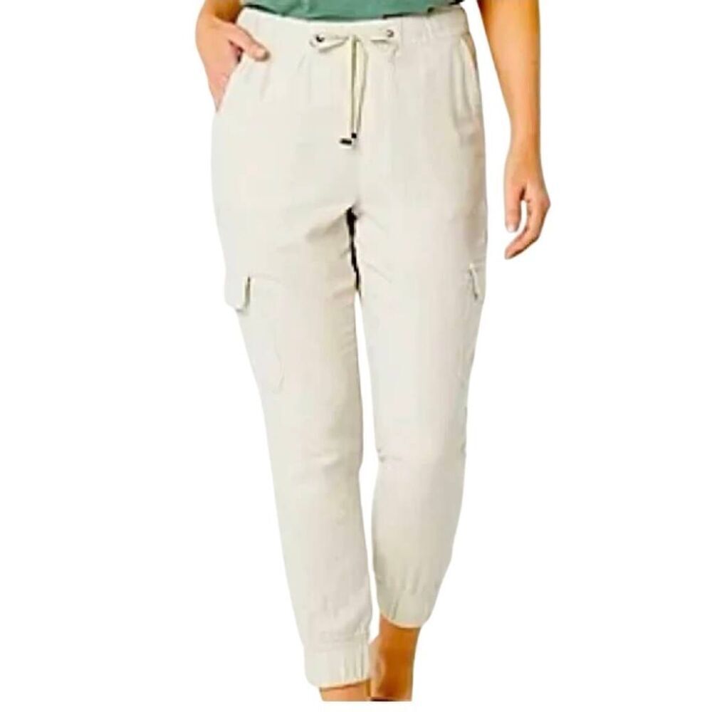St. John's Bay Women's Ivory Cargo Jogger Drawstring Pants